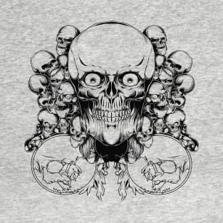 Skulls with creepy eyes (Line Art) T-Shirt